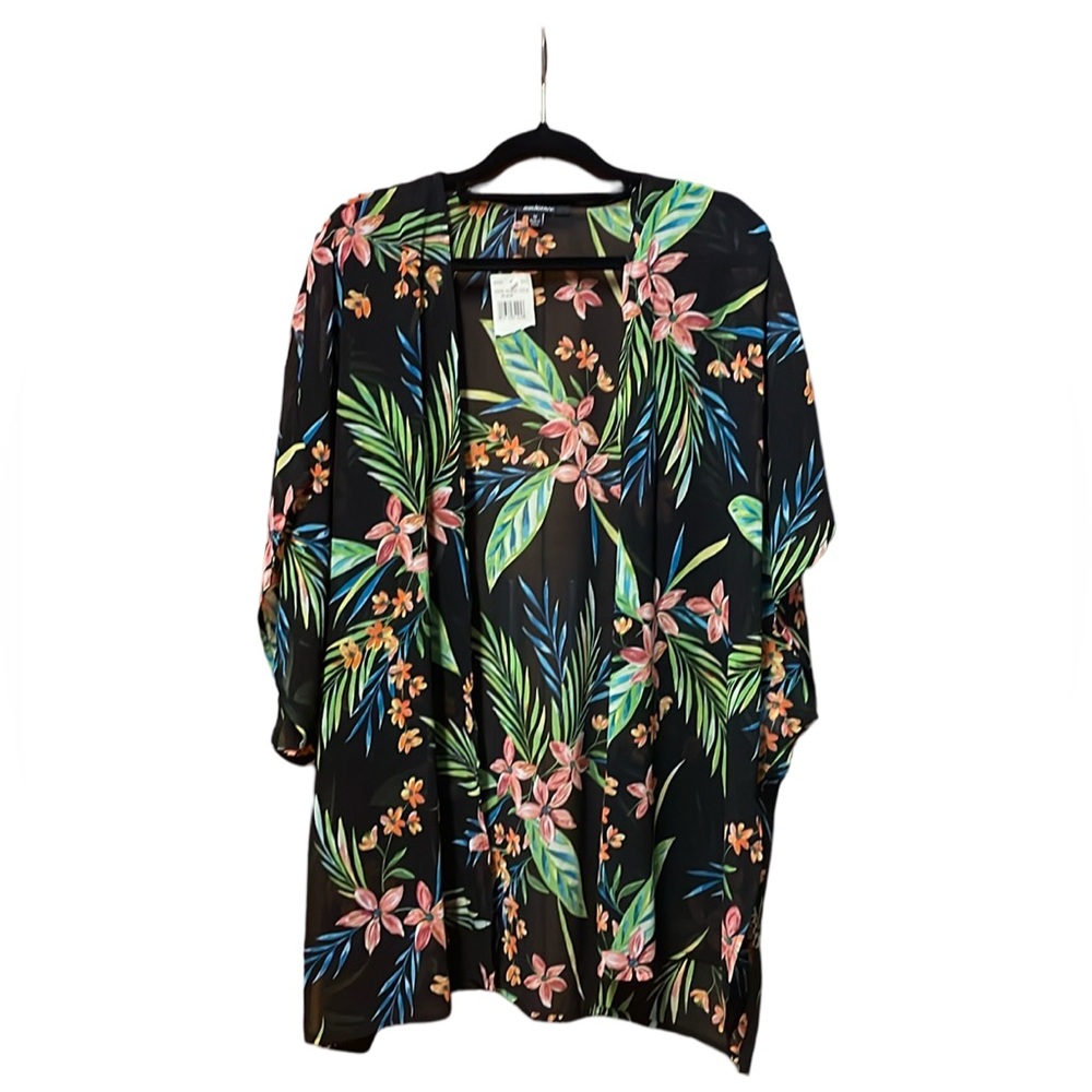 NWT Ambiance Tropical Floral Sheer Cardigan - Black - Size M